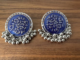 Silver Earrings with floral design (blue)